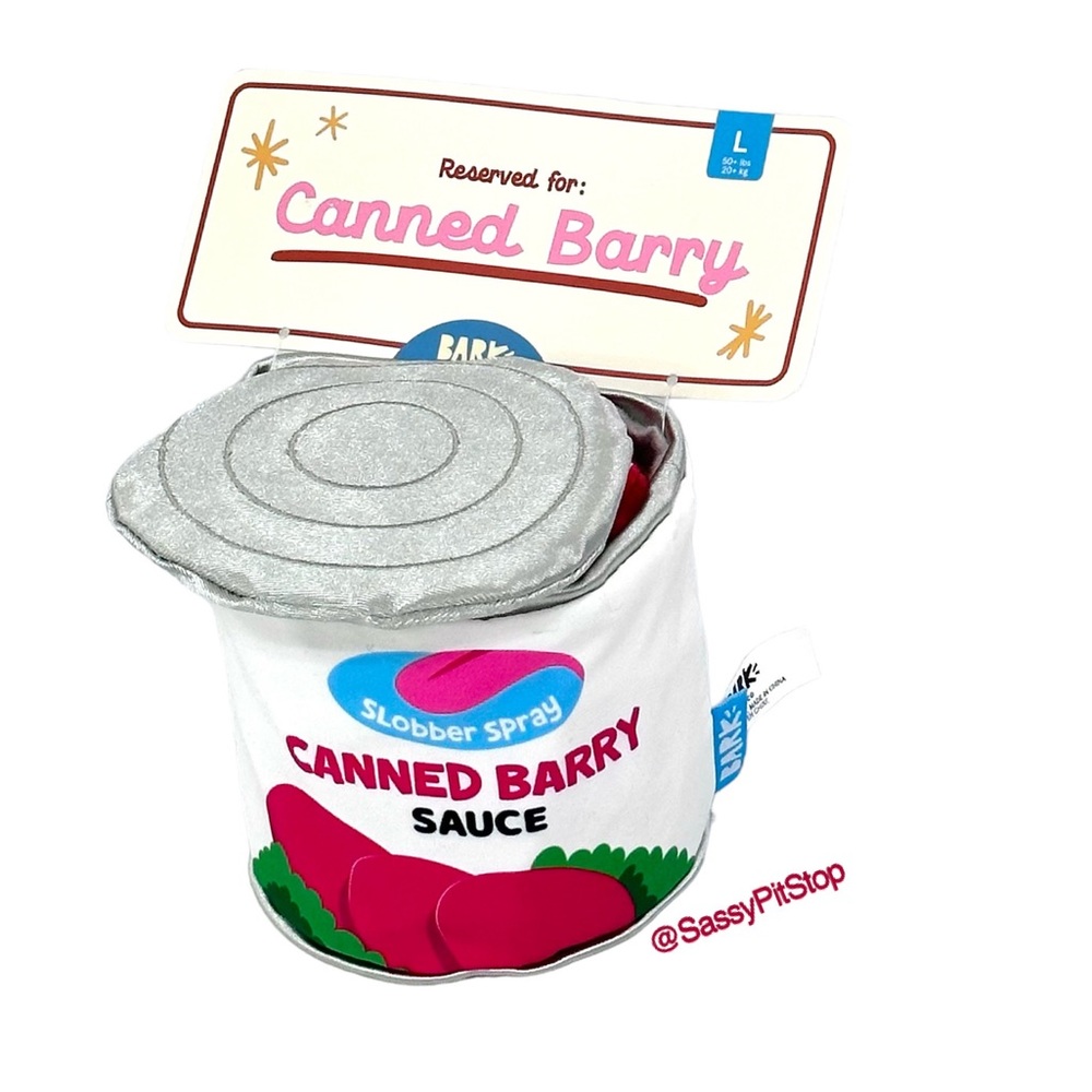 BARK Slobbery Spray Canned Barry Sauce Plush Dog Toy